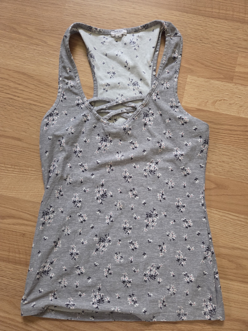 Ardene Gray Floral Crisscross Racerback Tank Top